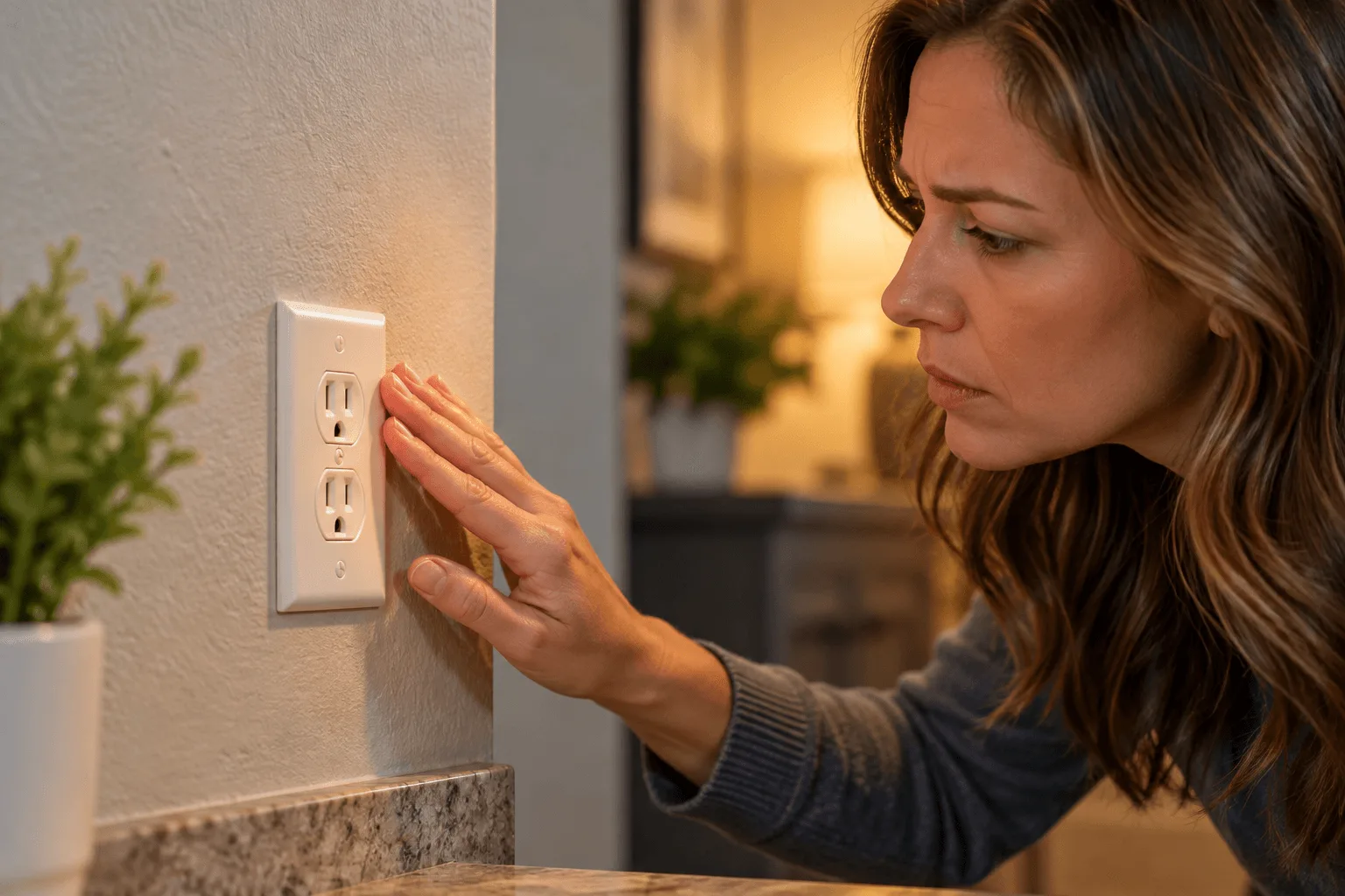 Hot Electrical Outlet in a Cypress Home Cypress homeowner checking an electrical outlet that feels hot to the touch.